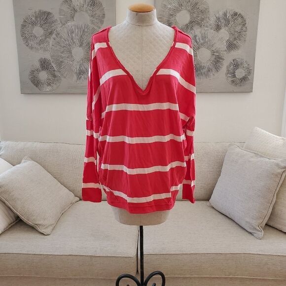Free People Upstate Stripe Tee size Lg in Red - Picture 7 of 15